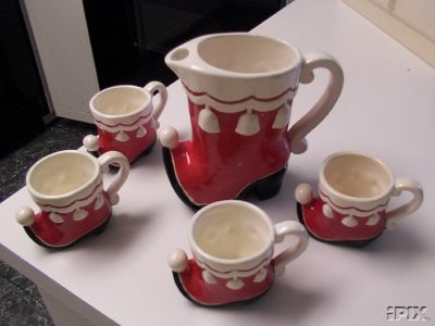 Santa Boot Pitcher and Boot mugs older